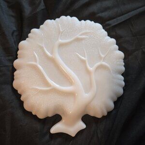 Vintage HAZEL ATLAS Milk Glass "Tree of Life/Orchard/Apple Tree" Snack Plate